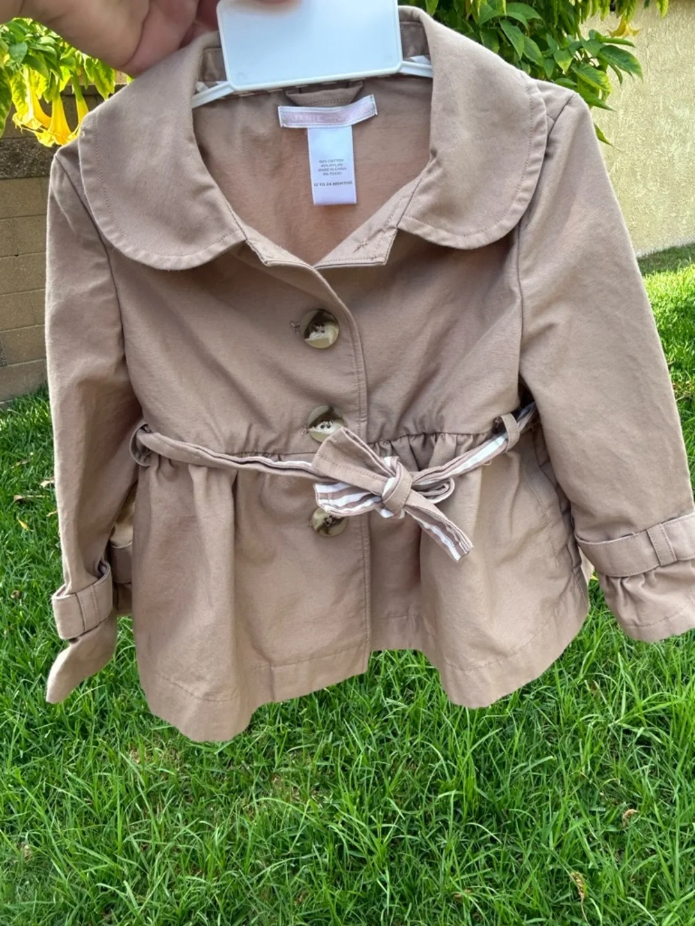Janie and Jack Girls' Tan Pea Coat with Tie Belt